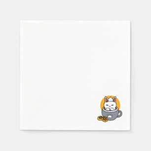 Vakantie Mok Ontwerp met Gezellige Kat en Poot Coo Servet