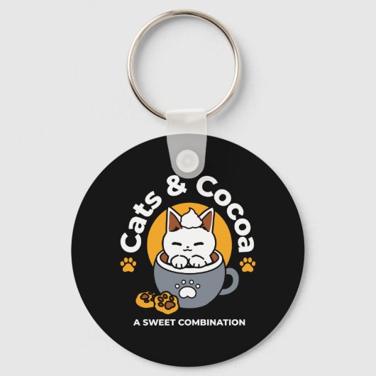 Vakantie Mok Ontwerp met Gezellige Kat en Poot Coo Sleutelhanger (Voorkant)