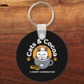 Vakantie Mok Ontwerp met Gezellige Kat en Poot Coo Sleutelhanger (Voorkant)