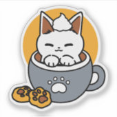 Vakantie Mok Ontwerp met Gezellige Kat en Poot Coo Sticker (Voorkant)