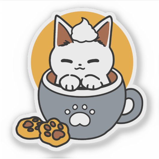 Vakantie Mok Ontwerp met Gezellige Kat en Poot Coo Sticker (Voorkant)