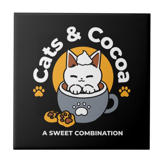 Vakantie Mok Ontwerp met Gezellige Kat en Poot Coo Tegeltje (Voorkant)