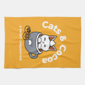 Vakantie Mok Ontwerp met Gezellige Kat en Poot Coo Theedoek (Horizontaal)