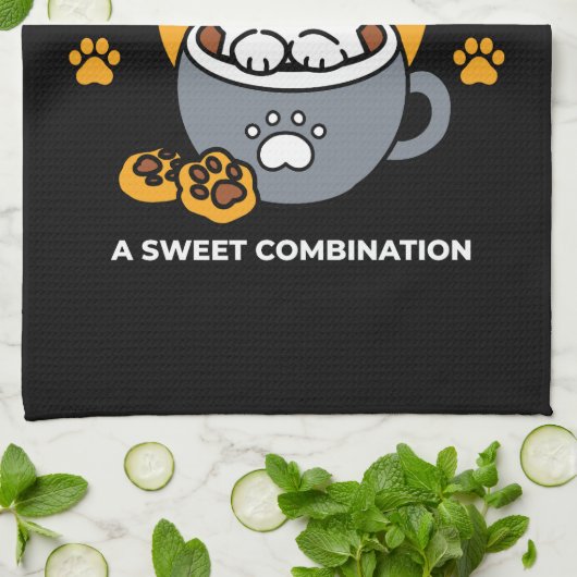 Vakantie Mok Ontwerp met Gezellige Kat en Poot Coo Theedoek (Gevouwen)