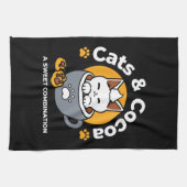 Vakantie Mok Ontwerp met Gezellige Kat en Poot Coo Theedoek (Horizontaal)