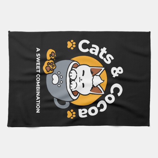 Vakantie Mok Ontwerp met Gezellige Kat en Poot Coo Theedoek (Horizontaal)