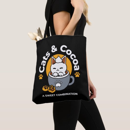 Vakantie Mok Ontwerp met Gezellige Kat en Poot Coo Tote Bag (Dichtbij)