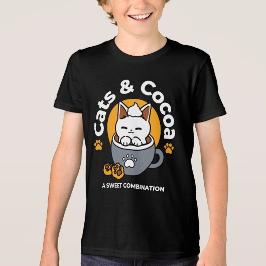 Vakantie Mok Ontwerp met Gezellige Kat en Poot Coo Tri-Blend Shirt (Voorkant)