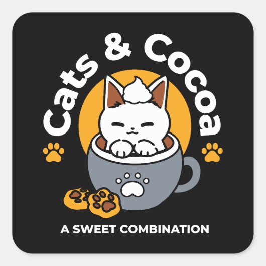 Vakantie Mok Ontwerp met Gezellige Kat en Poot Coo Vierkante Sticker (Voorkant)