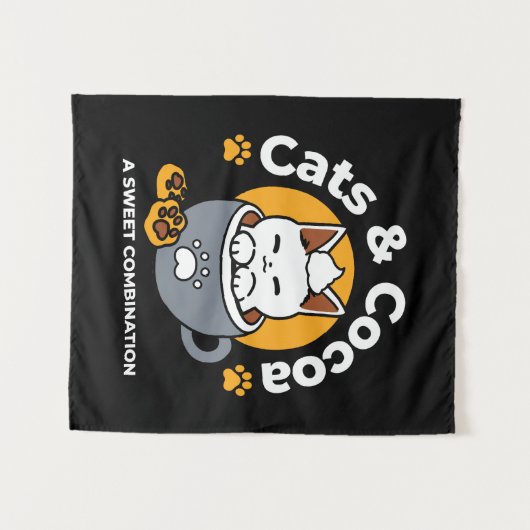 Vakantie Mok Ontwerp met Gezellige Kat en Poot Coo Wandkleed (Voorkant (horizontaal))