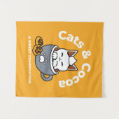 Vakantie Mok Ontwerp met Gezellige Kat en Poot Coo Wandkleed (Voorkant (horizontaal))