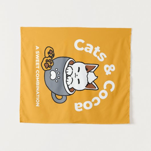 Vakantie Mok Ontwerp met Gezellige Kat en Poot Coo Wandkleed (Voorkant (horizontaal))