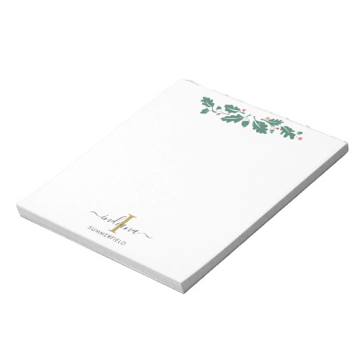 Vakantie Monogram Script Naam Botanisch Notitieblok (Linkerzijde)
