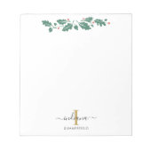 Vakantie Monogram Script Naam Botanisch Notitieblok (Voorkant)