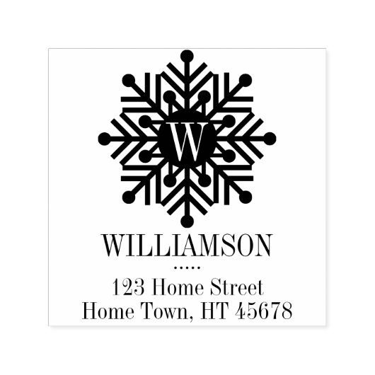 Vakantie Monogram Vierkante Sneeuwvlok Retouradres Zelfinktende Stempel (Design)