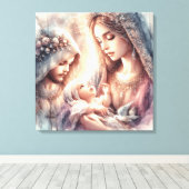 Vakantie muurkunst met Maagd Maria en Jezus baby Canvas Afdruk (Insitu (Houten vloer))