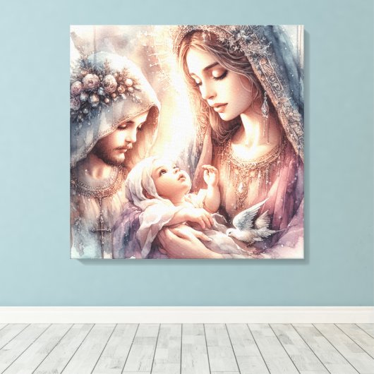 Vakantie muurkunst met Maagd Maria en Jezus baby Canvas Afdruk (Insitu (Houten vloer))