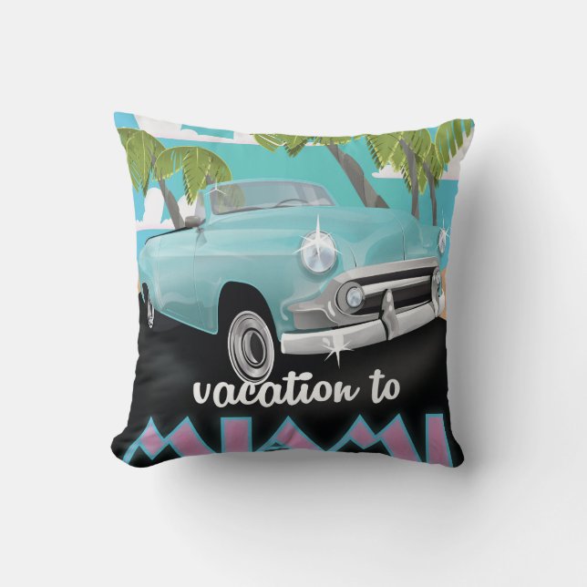 Vakantie naar Miami Reisposter Kussen (Voorkant)