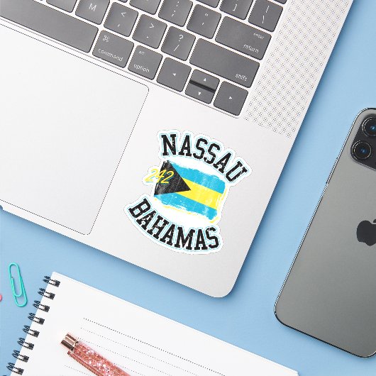 Vakantie Nassau Bahamas Vlag Sticker Cruise (Laptop met iPhone)
