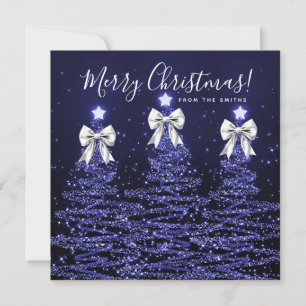 Vakantie Navy Blauwe Kerstbomen Begroeting Zilver Feestdagenkaart