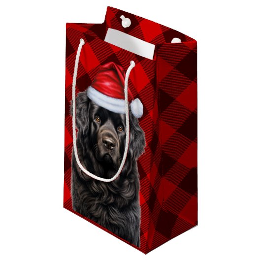 Vakantie Newfoundland Dog Fun Red Plaid Kerstmis Klein Cadeauzakje (Voorkant Gekanteld)