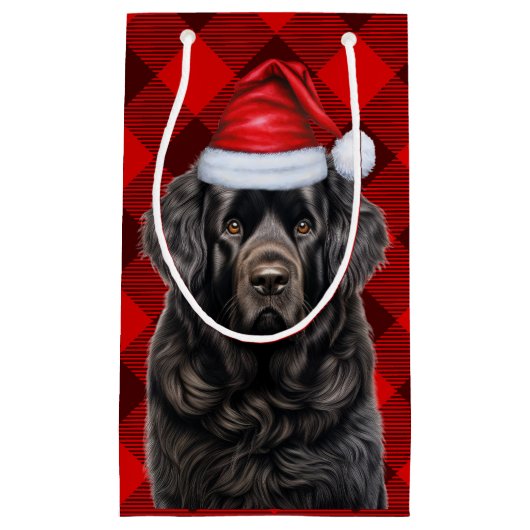 Vakantie Newfoundland Dog Fun Red Plaid Kerstmis Klein Cadeauzakje (Voorkant)