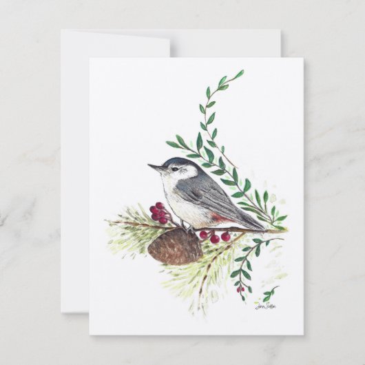 Vakantie Nuthatch Schilderij Feestdagenkaart (Voorkant)