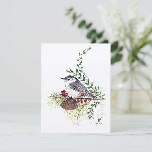 Vakantie Nuthatch Schilderij Feestdagenkaart (Staand voorkant)