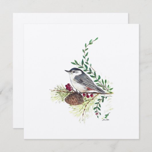 Vakantie Nuthatch Vogelschilderij Feestdagenkaart (Voorkant / Achterkant)