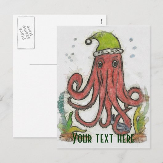 Vakantie-octopus Feestdagenkaart (Voorkant / Achterkant)