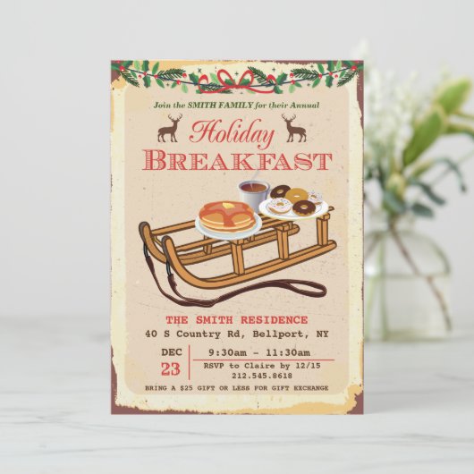 Vakantie Ontbijt Kerstmis uitnodiging (Staand voorkant)