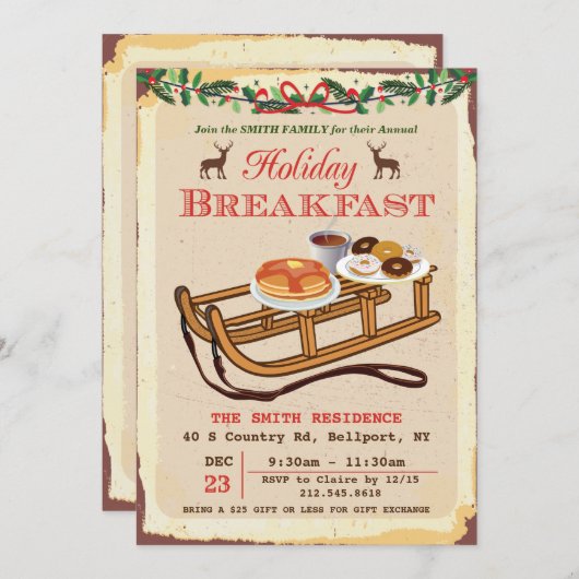 Vakantie Ontbijt Kerstmis uitnodiging (Voorkant / Achterkant)