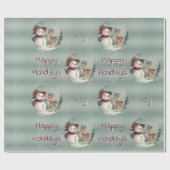 Vakantie Ontwerp Cute Hert En Sneeuwman Cadeaupapier (Vlak)