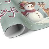 Vakantie Ontwerp Cute Hert En Sneeuwman Cadeaupapier (Rol Hoek)