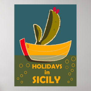 Vakantie op Sicilië, Italië, vintage reis Poster