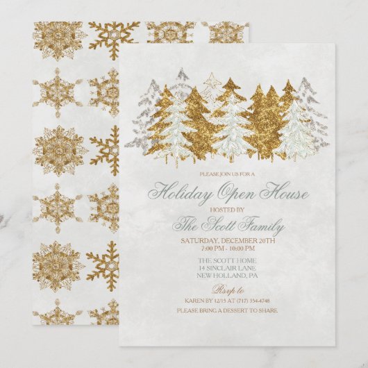 Vakantie Open Huis Boom Sneeuwvlok Uitnodiging (Voorkant / Achterkant)