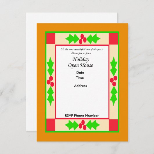 Vakantie Open Huis Uitnodiging Kaart (Voorkant / Achterkant)