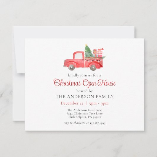 Vakantie Open Huis Waterverf Rode Kerstwagen Kaart (Voorkant)