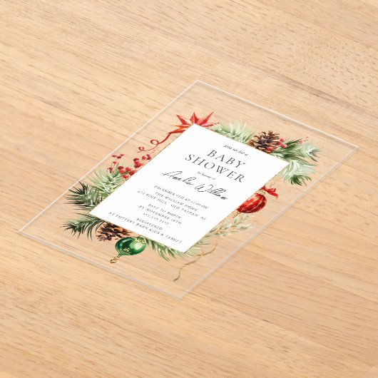 Vakantie Ornament Acryl Baby shower Uitnodiging (Laagn)