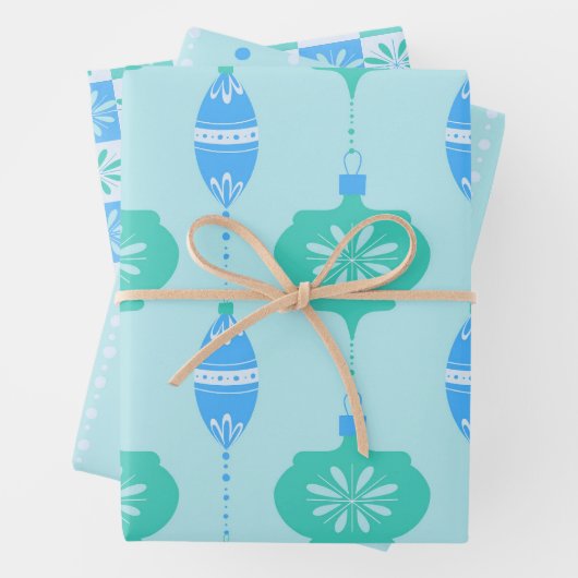 Vakantie Ornament en kraal design trio in blauw Inpakpapier Vel (In situ)