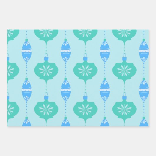 Vakantie Ornament en kraal design trio in blauw Inpakpapier Vel (Voorkant)