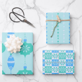 Vakantie Ornament en kraal design trio in blauw Inpakpapier Vel