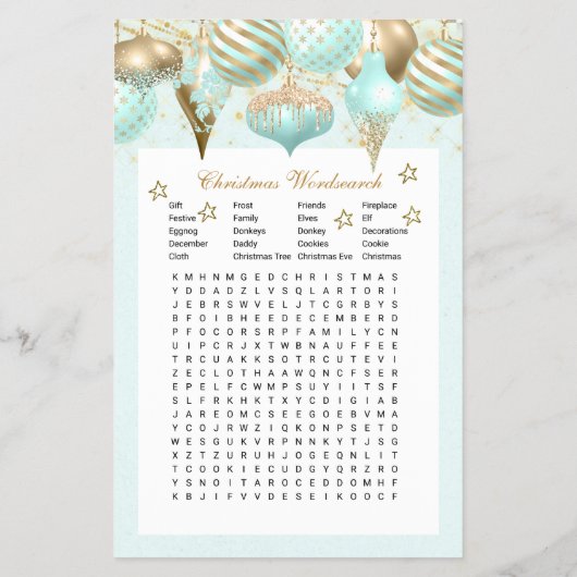 Vakantie Ornament Kerst Bingo Spel Aqua Flyer (Achterkant)