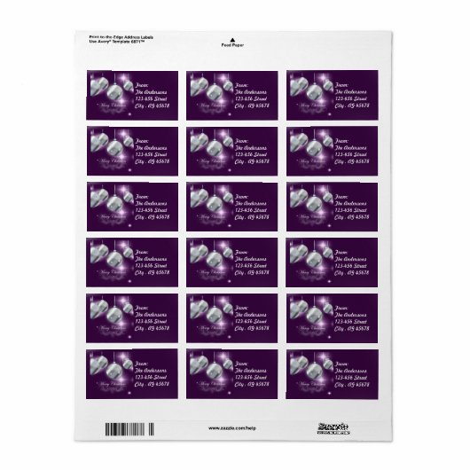 Vakantie ornament Paarse kerst Etiket (Full Sheet)