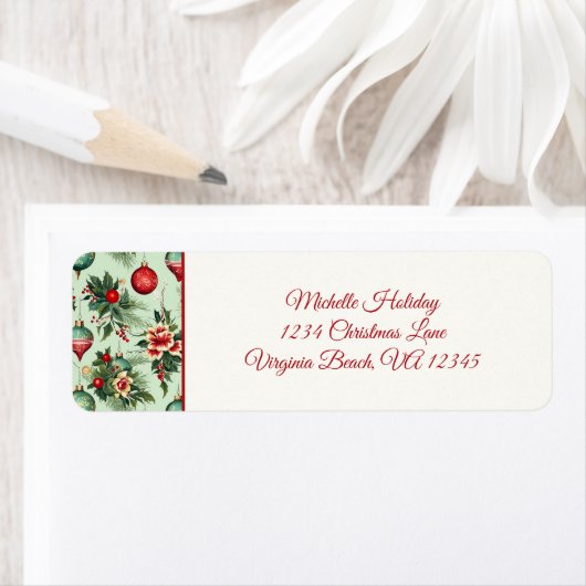 vakantie Ornamenten, Bloemen Kerstmis Adres Etiket (Insitu)