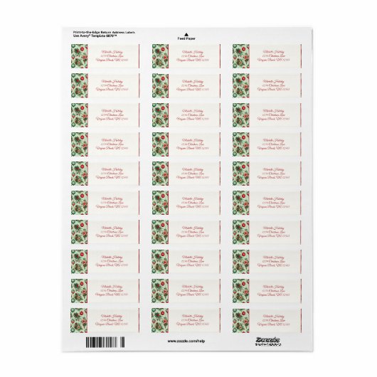  vakantie Ornamenten, Bloemen Kerstmis Adres Etiket (Full Sheet)