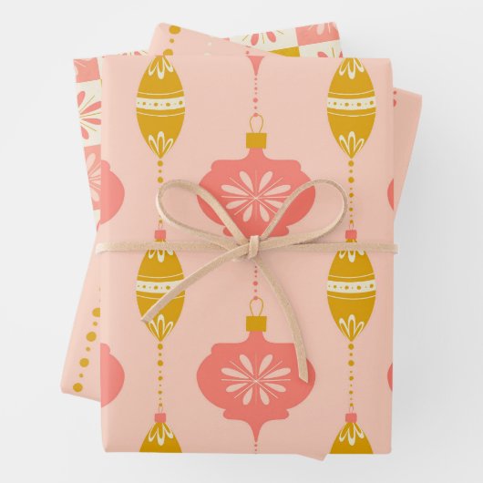 Vakantie Ornamenten en kralen trio cadeau wrap Inpakpapier Vel (In situ)