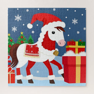 Vakantie Paard Santa Hoed Scene Voor Feestelijke F Legpuzzel