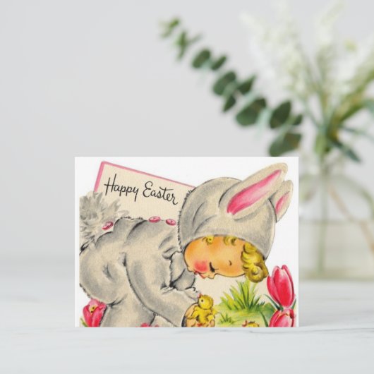 Vakantie Paashaas kind briefkaart (Staand voorkant)