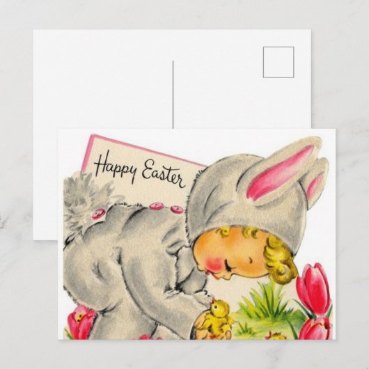 Vakantie Paashaas kind briefkaart (Voorkant / Achterkant)